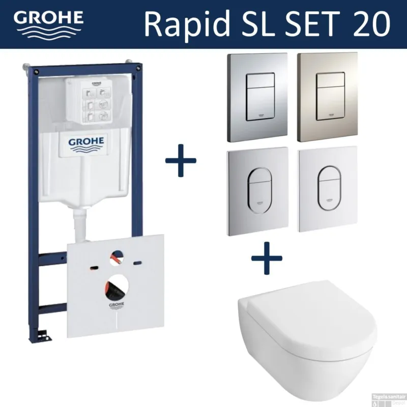 Speciale Aanbieding Grohe Rapid SL Toiletset set20 Villeroy & Boch Subway 2.0 Diepspoel met Grohe Arena of Skate drukplaat