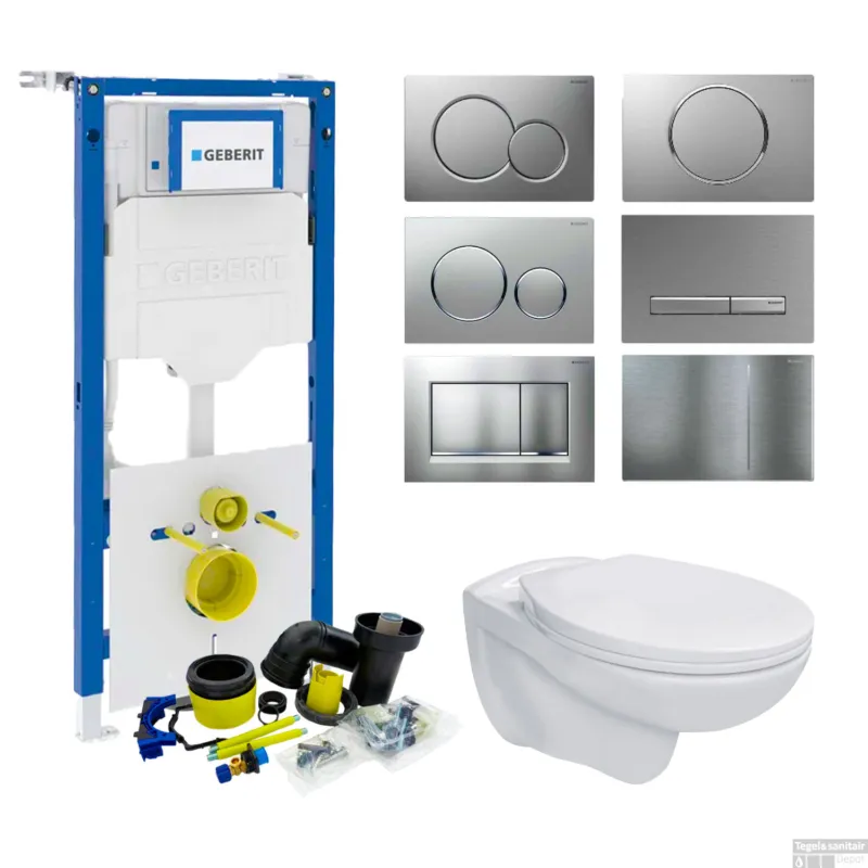 Hete Deal Geberit UP320 Toiletset Compleet Inbouwreservoir Basic Pro Randloos Wit Met drukplaat SET01