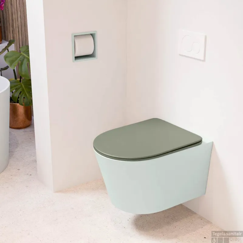 Populair MONDIAZ LAVIE hangend toilet single fire rimless diepspoel Greey, Toiletzitting met quick-release & softclose Army