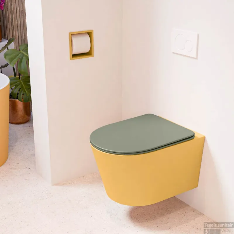 MONDIAZ LAVIE hangend toilet single fire rimless diepspoel Ocher, Toiletzitting met quick-release & softclose Army Koop Online
