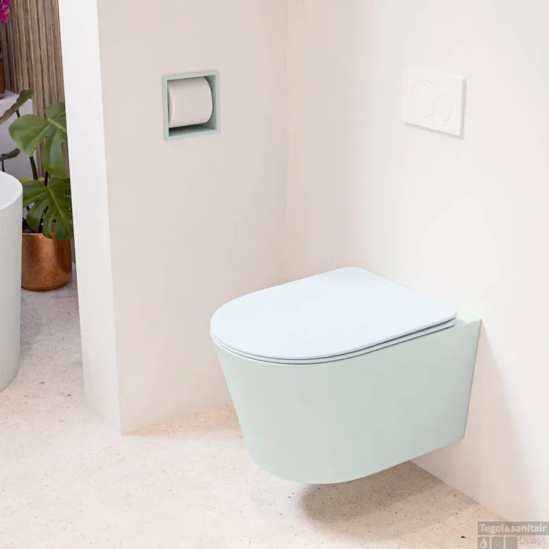 Fabrieksprijs MONDIAZ LAVIE hangend toilet single fire rimless diepspoel Greey, Toiletzitting met quick-release & softclose Clay