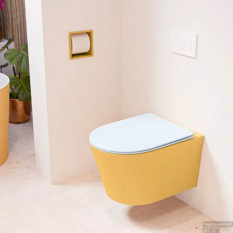 MONDIAZ LAVIE hangend toilet single fire rimless diepspoel Ocher, Toiletzitting met quick-release & softclose Clay Lage Kosten
