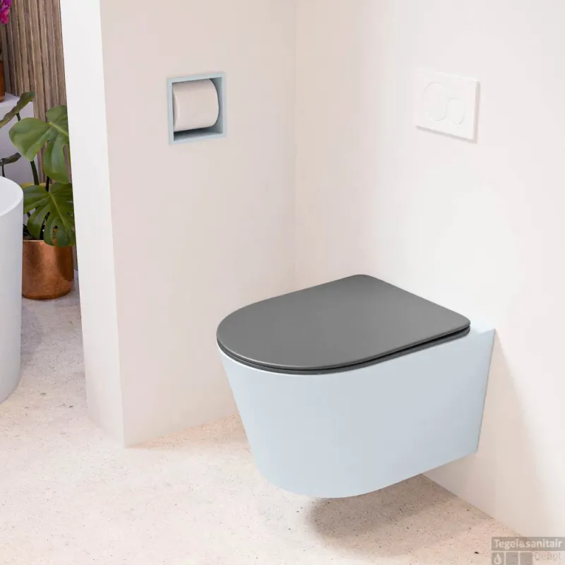 MONDIAZ LAVIE hangend toilet single fire rimless diepspoel Clay, Toiletzitting met quick-release & softclose Dark Grey Koop Online