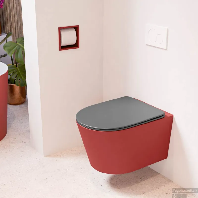 Snelle Levering MONDIAZ LAVIE hangend toilet single fire rimless diepspoel Fire, Toiletzitting met quick-release & softclose Dark Grey