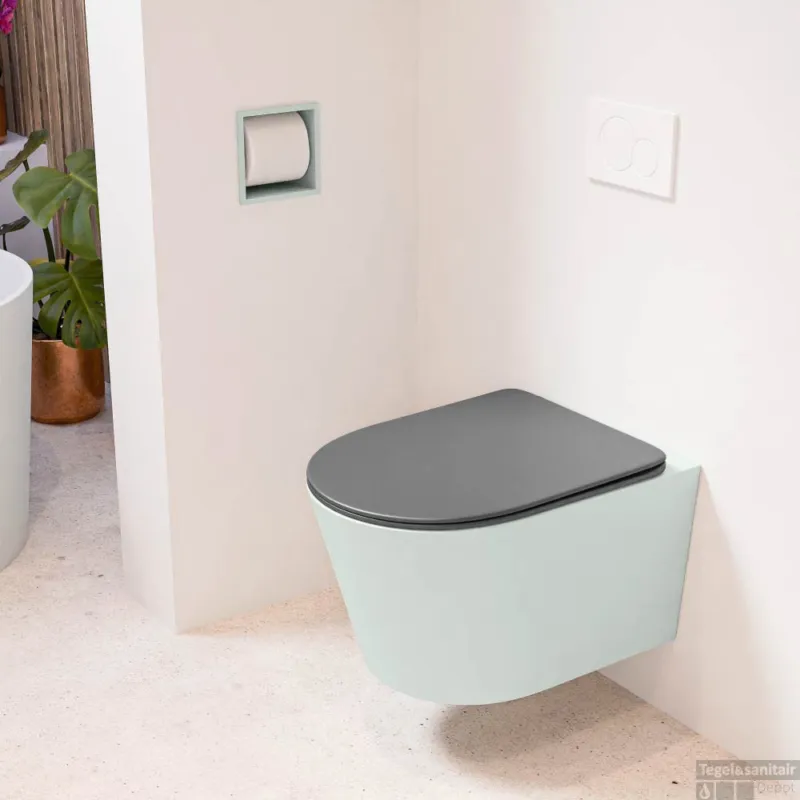 MONDIAZ LAVIE hangend toilet single fire rimless diepspoel Greey, Toiletzitting met quick-release & softclose Dark Grey Beperkte Voorraad