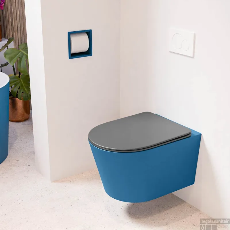 Meest Verkocht MONDIAZ LAVIE hangend toilet single fire rimless diepspoel Jeans, Toiletzitting met quick-release & softclose Dark Grey