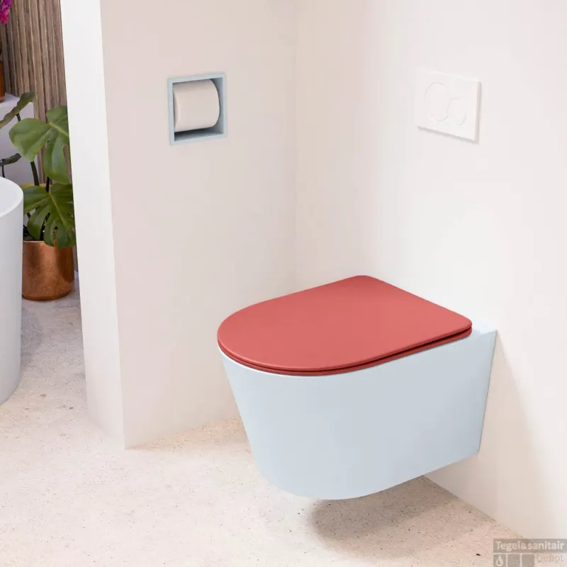 Favoriet MONDIAZ LAVIE hangend toilet single fire rimless diepspoel Clay, Toiletzitting met quick-release & softclose Fire