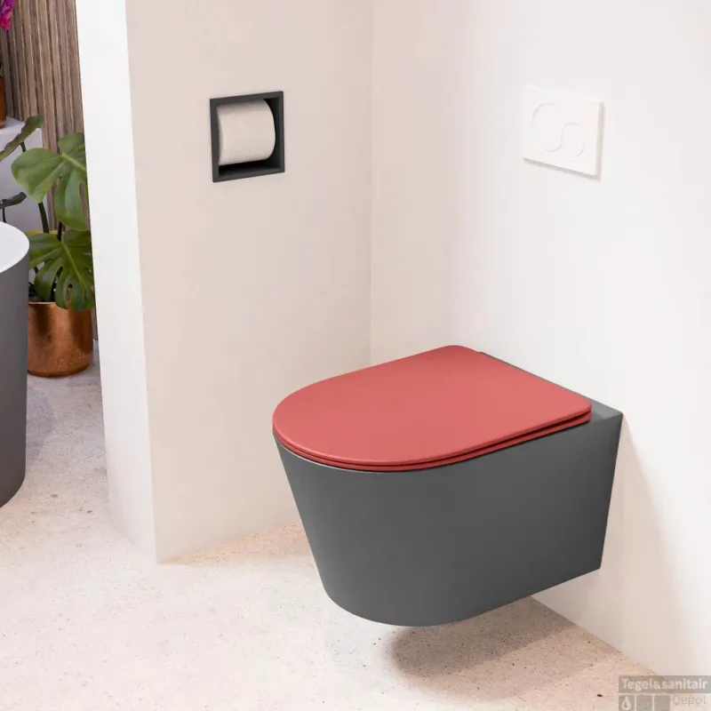 MONDIAZ LAVIE hangend toilet single fire rimless diepspoel Dark Grey, Toiletzitting met quick-release & softclose Fire Koop Vandaag