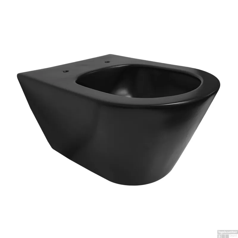 Tijdelijk Beschikbaar Wandcloset BWS 53x35x35 cm Keramiek Rimless Mat Zwart (Excl. zitting)