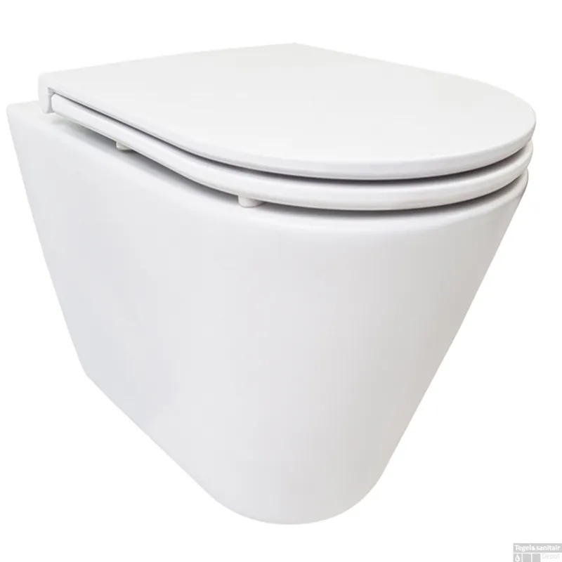Rimless Wandcloset BSW Astev Wit Met Flatline Toiletzitting Softclose En Quick Release Mat Wit Gereduceerde Prijs