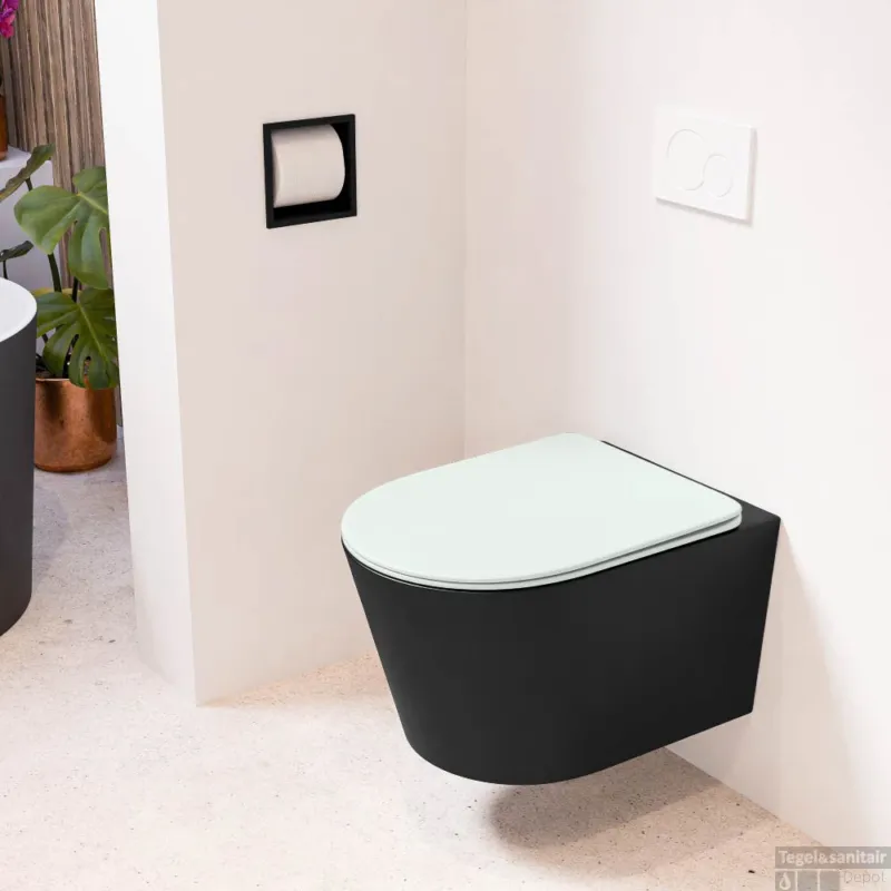 Snelle Levering MONDIAZ LAVIE hangend toilet single fire rimless diepspoel Urban, Toiletzitting met quick-release & softclose Greey