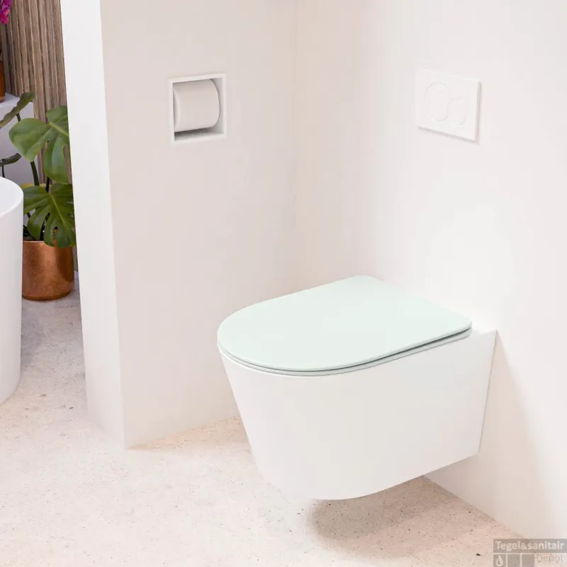 Hete Deal MONDIAZ LAVIE hangend toilet single fire rimless diepspoel Talc, Toiletzitting met quick-release & softclose Greey