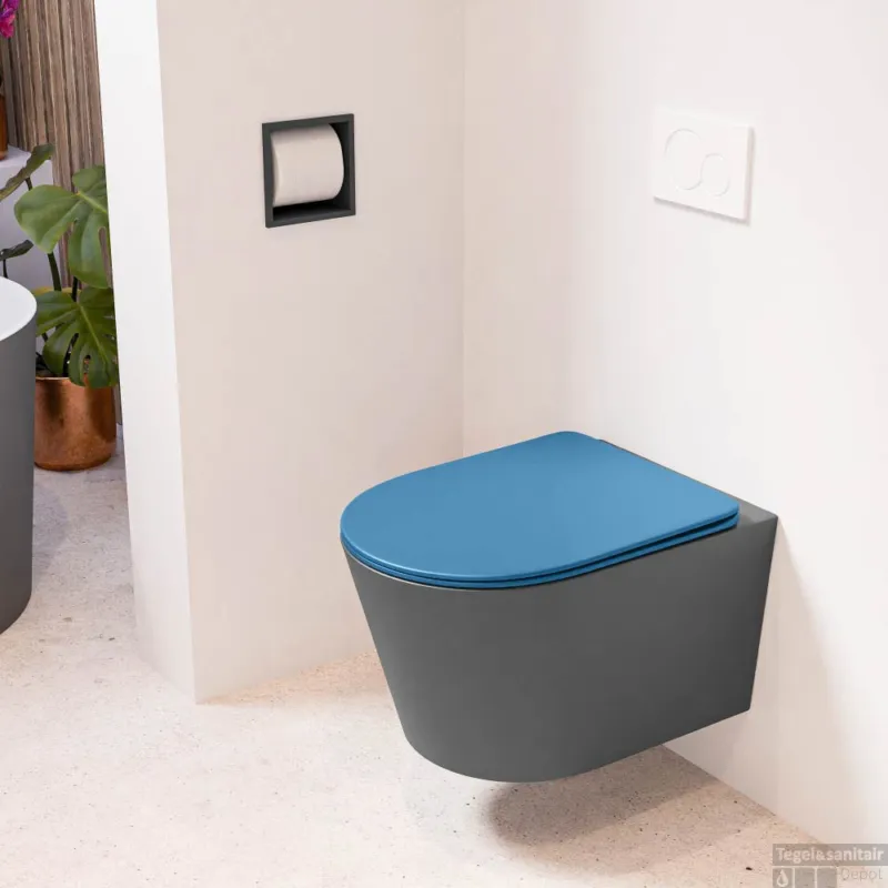 MONDIAZ LAVIE hangend toilet single fire rimless diepspoel Dark Grey, Toiletzitting met quick-release & softclose Jeans Beperkt Aanbod