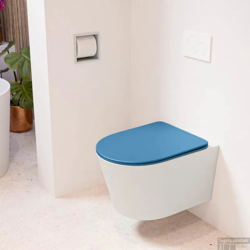 Betaalbaar MONDIAZ LAVIE hangend toilet single fire rimless diepspoel Linen, Toiletzitting met quick-release & softclose Jeans