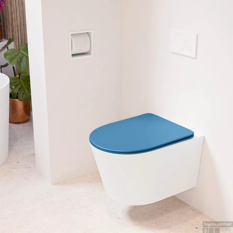Shop Nu MONDIAZ LAVIE hangend toilet single fire rimless diepspoel Talc, Toiletzitting met quick-release & softclose Jeans