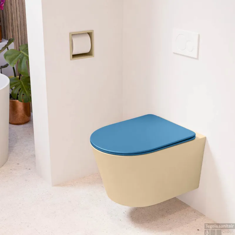MONDIAZ LAVIE hangend toilet single fire rimless diepspoel Sand, Toiletzitting met quick-release & softclose Jeans Laatste Kans