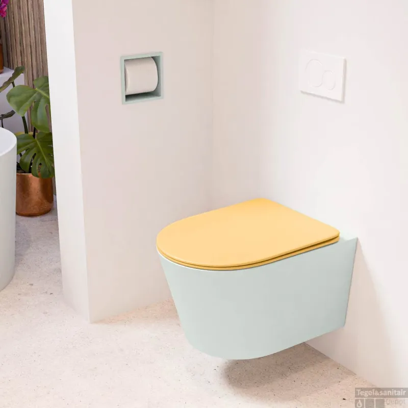 MONDIAZ LAVIE hangend toilet single fire rimless diepspoel Greey, Toiletzitting met quick-release & softclose Ocher Lage Kosten