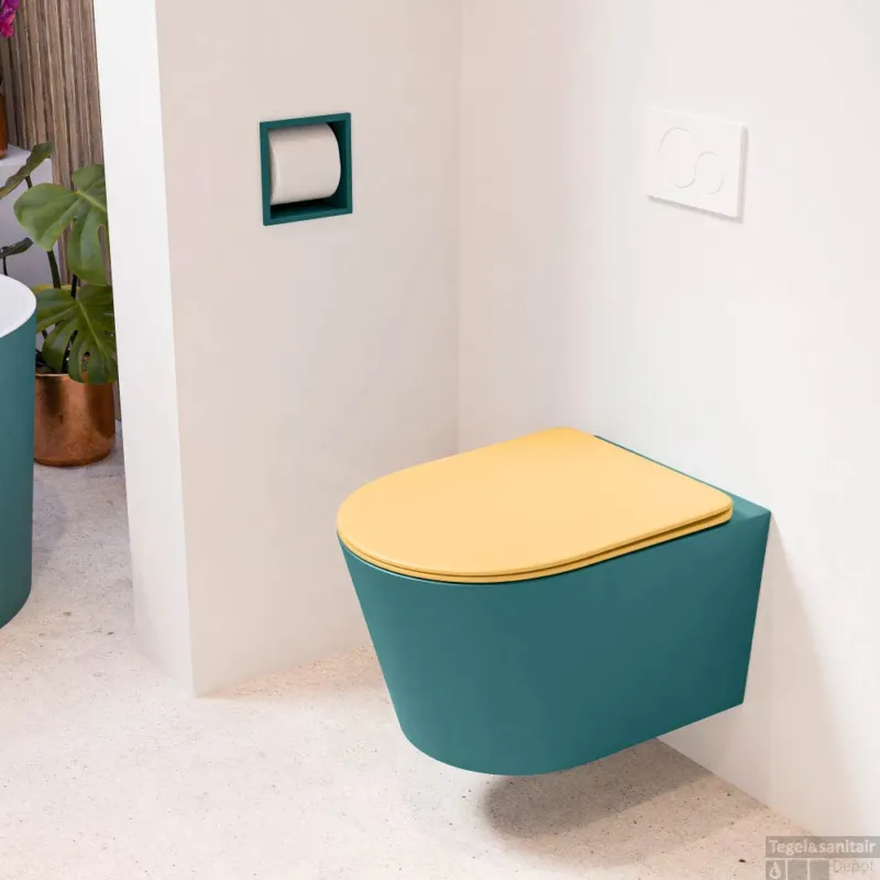 Snelle Levering MONDIAZ LAVIE hangend toilet single fire rimless diepspoel Smag, Toiletzitting met quick-release & softclose Ocher