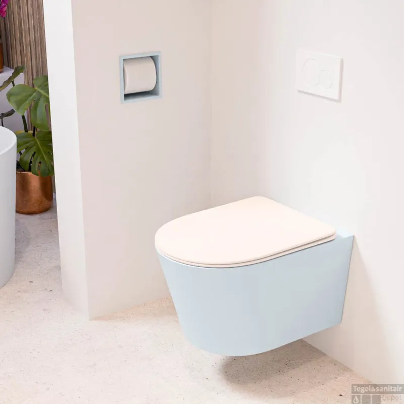 MONDIAZ LAVIE hangend toilet single fire rimless diepspoel Clay, Toiletzitting met quick-release & softclose Rosee Betaalbaar