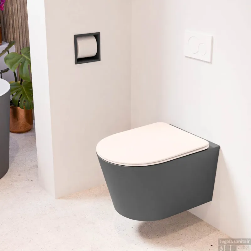 MONDIAZ LAVIE hangend toilet single fire rimless diepspoel Dark Grey, Toiletzitting met quick-release & softclose Rosee Laatste Versie
