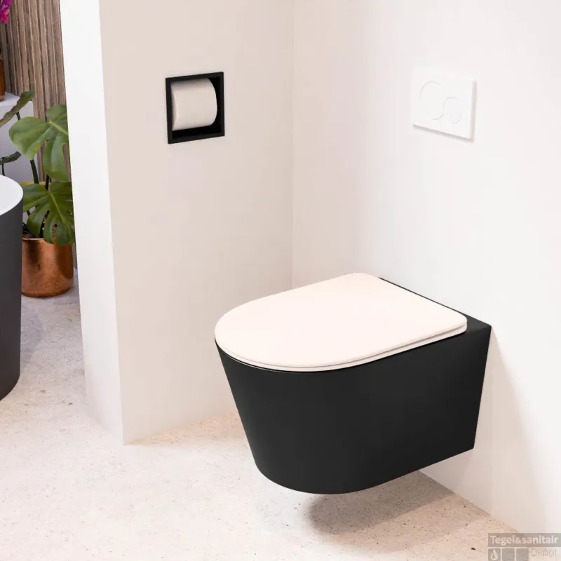 MONDIAZ LAVIE hangend toilet single fire rimless diepspoel Urban, Toiletzitting met quick-release & softclose Rosee Gereduceerde Prijs
