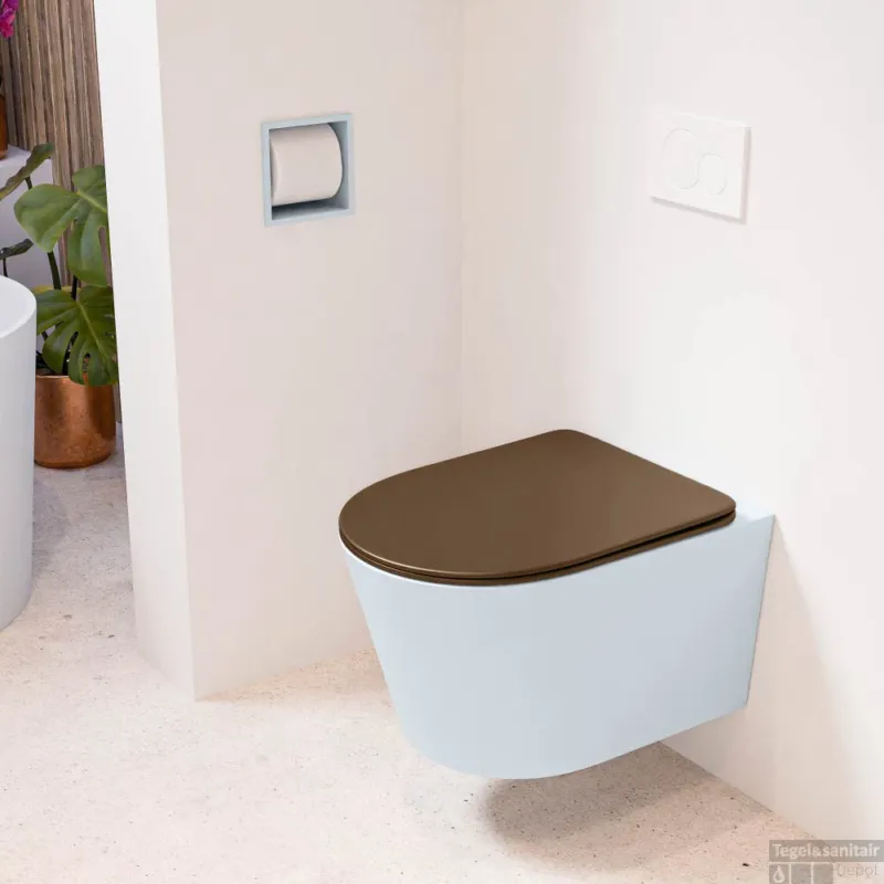 MONDIAZ LAVIE hangend toilet single fire rimless diepspoel Clay, Toiletzitting met quick-release & softclose Rust Goedkoop