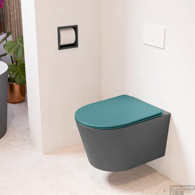MONDIAZ LAVIE hangend toilet single fire rimless diepspoel Dark Grey, Toiletzitting met quick-release & softclose Smag Premium