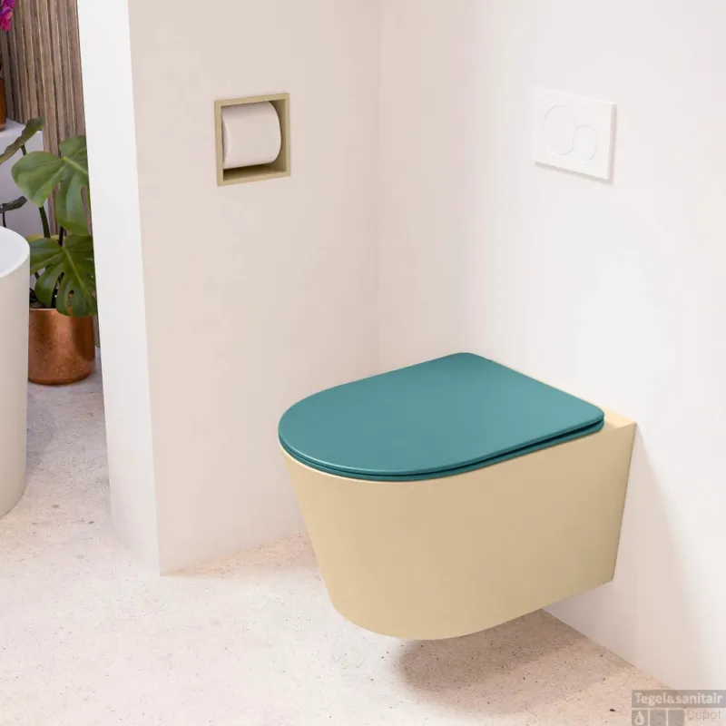 Hete Deal MONDIAZ LAVIE hangend toilet single fire rimless diepspoel Sand, Toiletzitting met quick-release & softclose Smag
