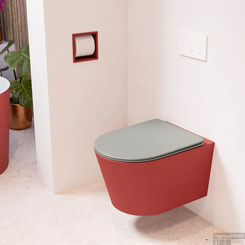 Aanbieding MONDIAZ LAVIE hangend toilet single fire rimless diepspoel Fire, Toiletzitting met quick-release & softclose Smoke