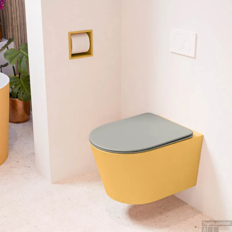 MONDIAZ LAVIE hangend toilet single fire rimless diepspoel Ocher, Toiletzitting met quick-release & softclose Smoke Premium