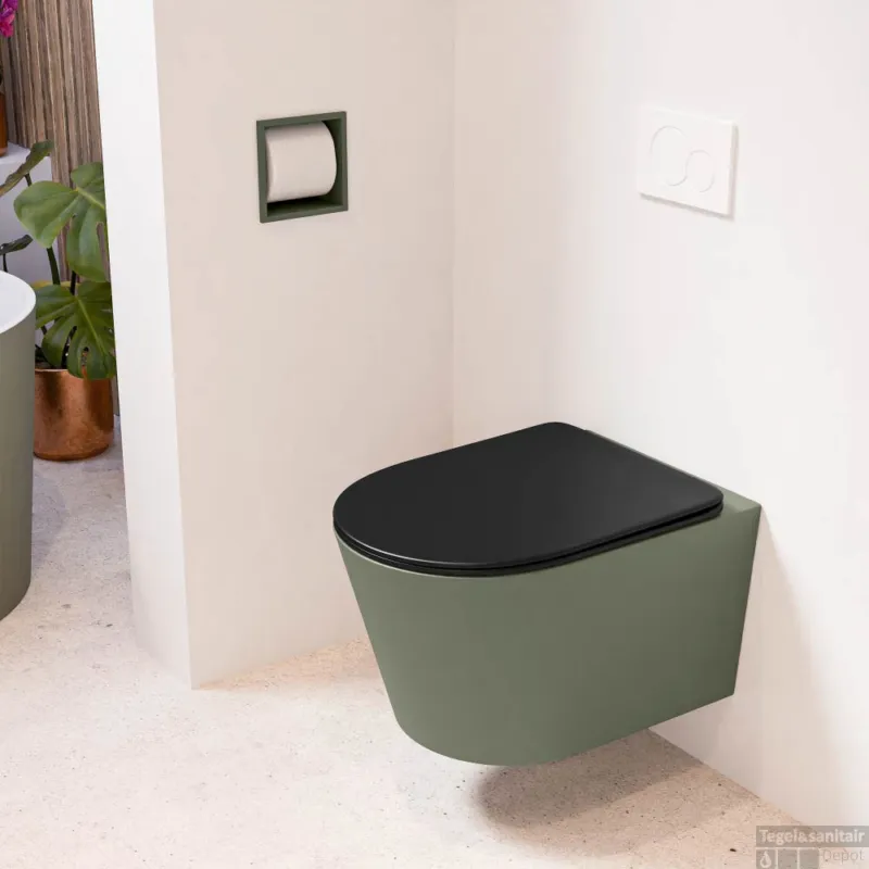 Fabrieksprijs MONDIAZ LAVIE hangend toilet single fire rimless diepspoel Army, Toiletzitting met quick-release & softclose Urban