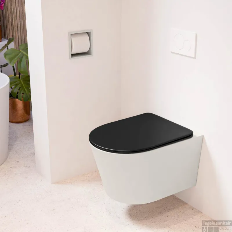 Betrouwbaar MONDIAZ LAVIE hangend toilet single fire rimless diepspoel Linen, Toiletzitting met quick-release & softclose Urban