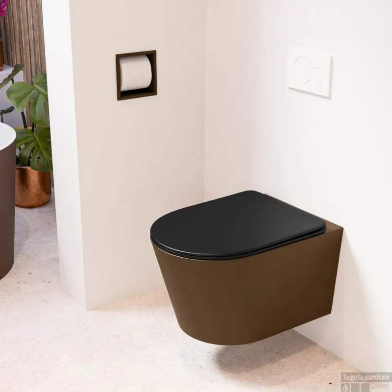 MONDIAZ LAVIE hangend toilet single fire rimless diepspoel Rust, Toiletzitting met quick-release & softclose Urban Actieprijs