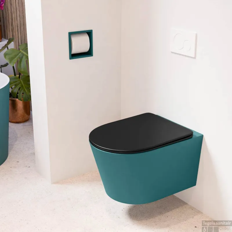 Koopje MONDIAZ LAVIE hangend toilet single fire rimless diepspoel Smag, Toiletzitting met quick-release & softclose Urban