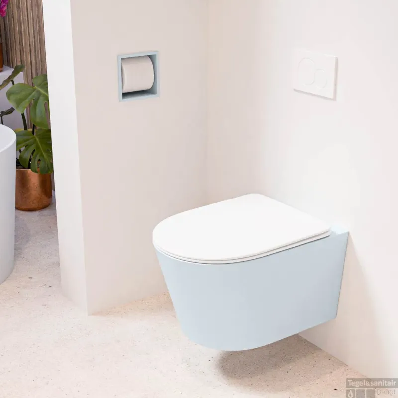 MONDIAZ LAVIE hangend toilet single fire rimless diepspoel Clay, Toiletzitting met quick-release & softclose Talc Korting