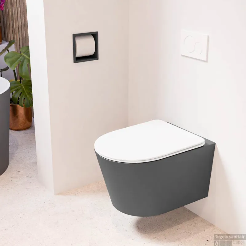 MONDIAZ LAVIE hangend toilet single fire rimless diepspoel Dark Grey, Toiletzitting met quick-release & softclose Talc Direct Verzonden
