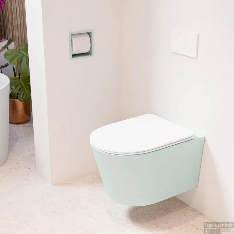 MONDIAZ LAVIE hangend toilet single fire rimless diepspoel Greey, Toiletzitting met quick-release & softclose Talc Laatste Kans