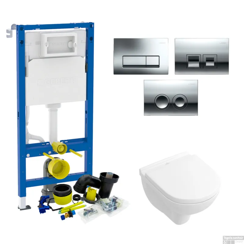 Geberit UP100 Toiletset set47 Villeroy & Boch O.Novo Compact Met Delta drukplaat Lage Kosten