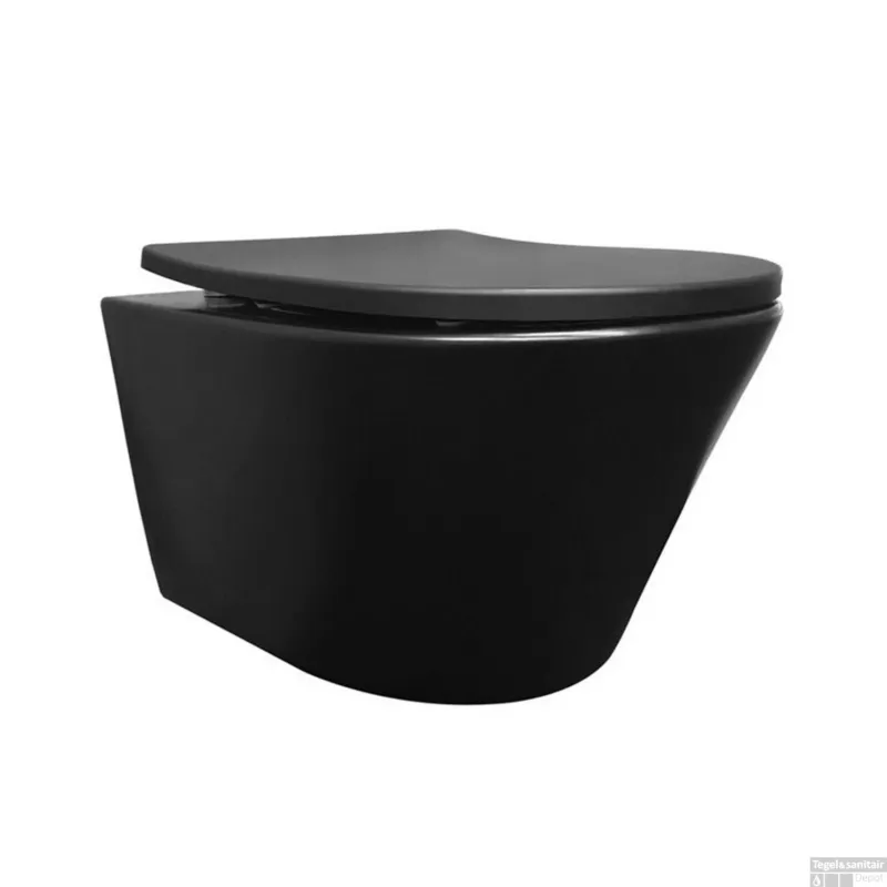 Wandcloset BWS Vicente Diepspoel Rimless Soft-Close Toiletzitting Mat Zwart Aanbieding