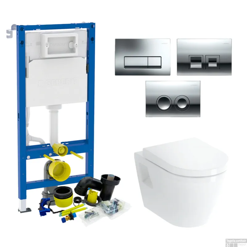 Geberit up100 Toiletset Plieger Milano Wandcloset Wit Delta Drukplaat Hoge Kwaliteit