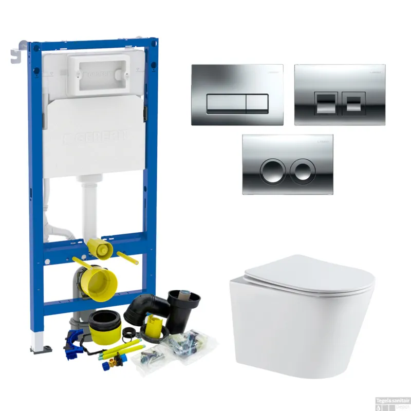 Toiletset UP100 Set 23 Turbo Flush Met Softclose Zitting Wit Met Delta Drukplaat Premium