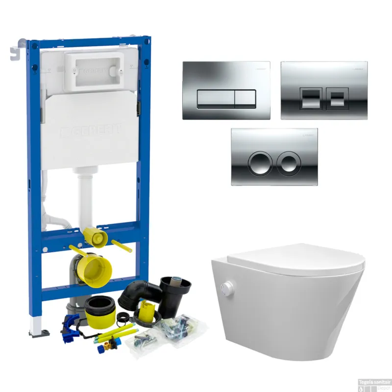Geberit up100 Toiletset Bidesta Rimless Met Bidetkraan Glans Wit Delta Drukplaat Lage Kosten