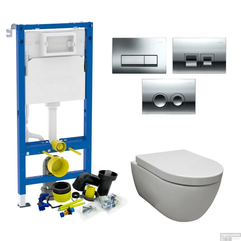 Finale Uitverkoop Geberit UP100 Toiletset set31 Sanilux Easy Flush Randloos 48cm compact met Delta drukplaat