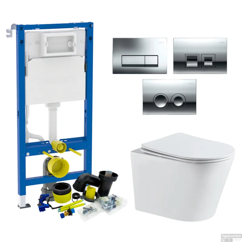 Voordeelprijs Geberit up100 Toiletset Sanilux Turbo Flush Wandcloset Wit Delta Drukplaat