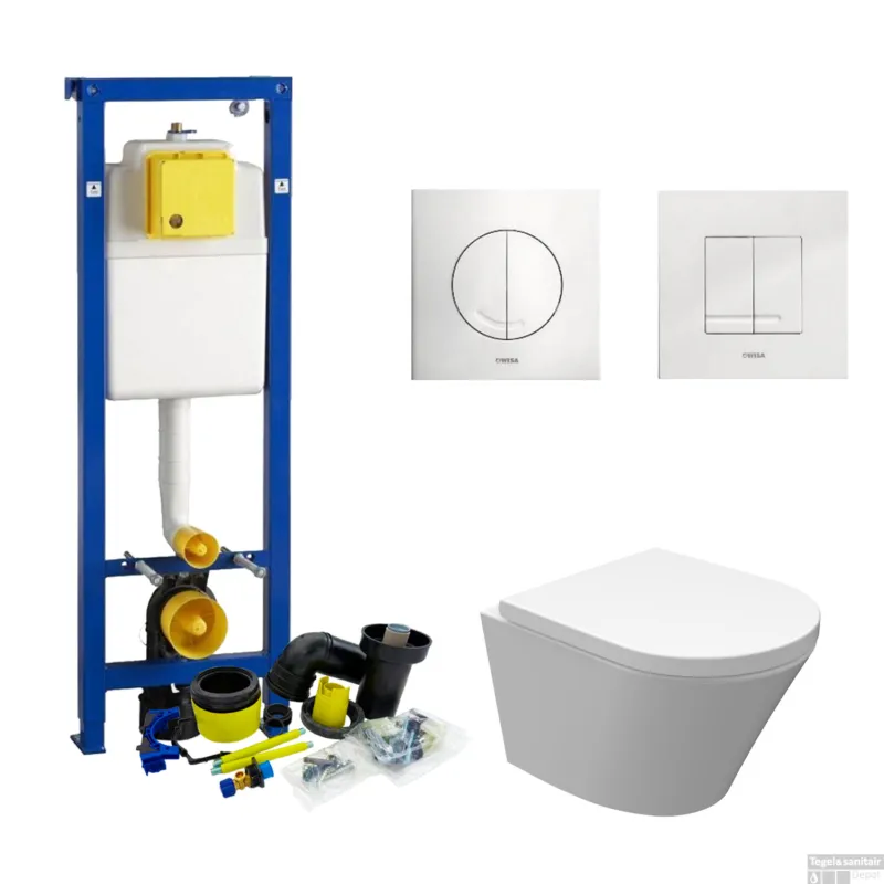 Wisa XS Toiletset set18 Wiesbaden Vesta Junior Rimless 47 cm met Argos of Delos drukplaat Dagaanbieding