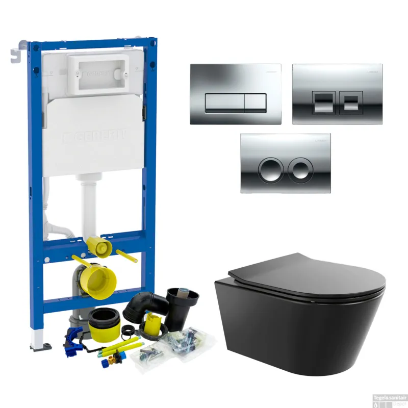 Geberit up100 Toiletset BWS Calitri Urb.y Rimfree Compact Mat Zwart Delta Drukplaat Aanbieding