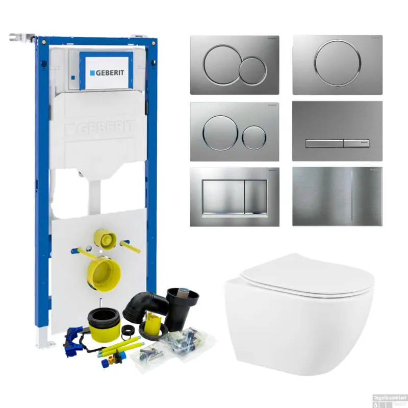 Must-Have Geberit UP320 Set70 Sanindusa Sanibold Wandtoilet Rimless Softclose met Sigma Drukplaat Wit