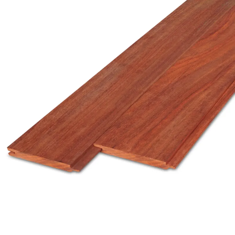 Weekendaanbieding hardhout - vellingdeel Padoek vellingdeel - 21x135 mm - geschaafd - mes en groef plank - padouk hardhout AD 20-25% - Padouk vellingdeel - 21x135 mm - geschaafd: 395 cm