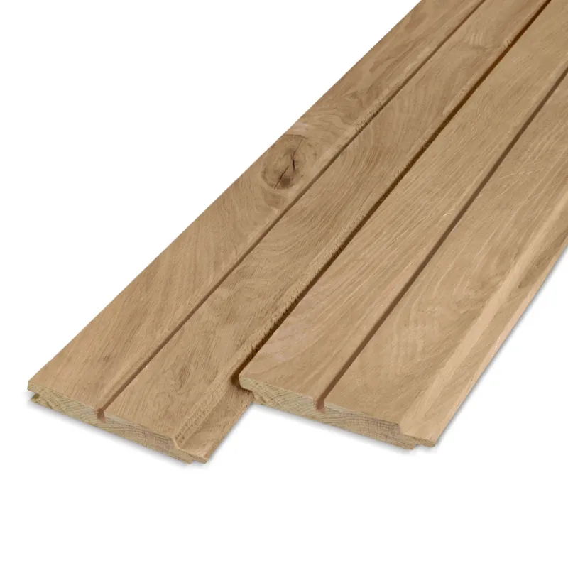 Dagaanbieding eiken - rabat - KD Eiken dubbel blokprofiel (50/50) (mes en groef) - 21x115 mm - geschaafd - blokprofiel (T&G) - eikenhout KD 8-12% - Eiken dubbel blokprofiel (50/50) (mes en groef ) - 21x115 mm - geschaafd: 320 cm