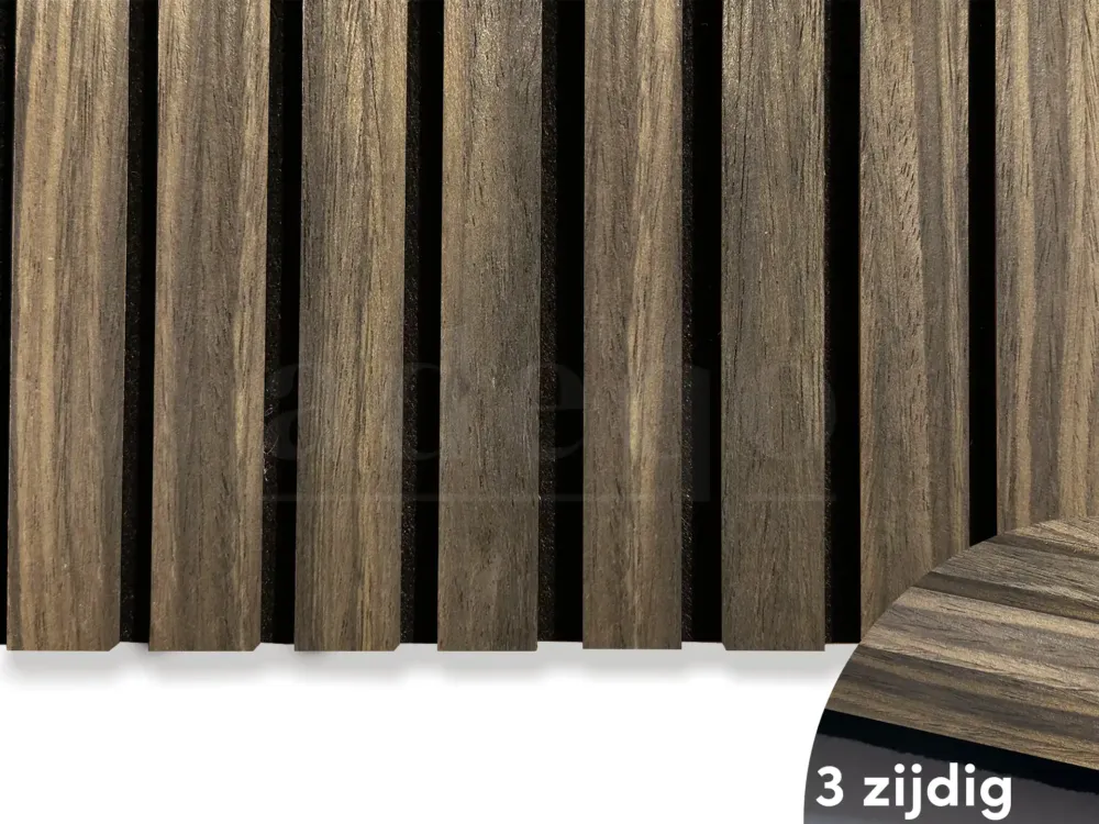 Betaalbaar Adeqo Akupanel - Gerookt Eiken hout 260 x 60 cm - 3 zijdig écht houtfineer - Akoestische Wandpanelen